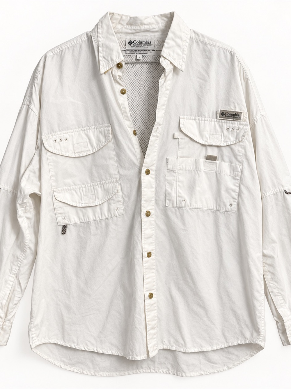 Vintage Columbia PFG Large White Vented Long-Sleeve Fishing Shirt
